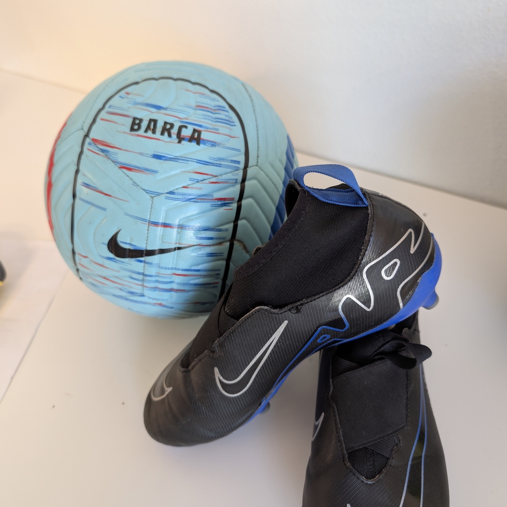 Nike Black and Blue Soccer Cleats with Ball